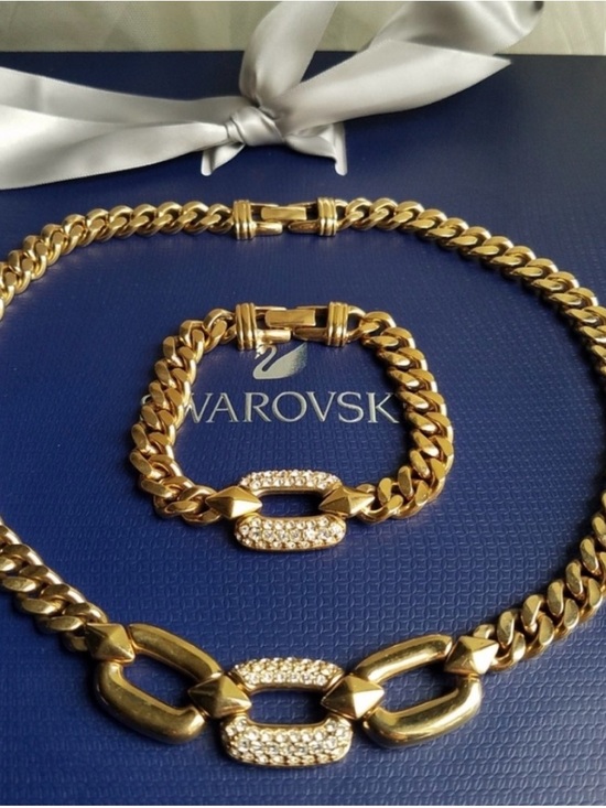 Swarovski Jewelry - AUTHENTIC Swarovski 18k Gold Plated Chunky Chain Vintage Link Necklace